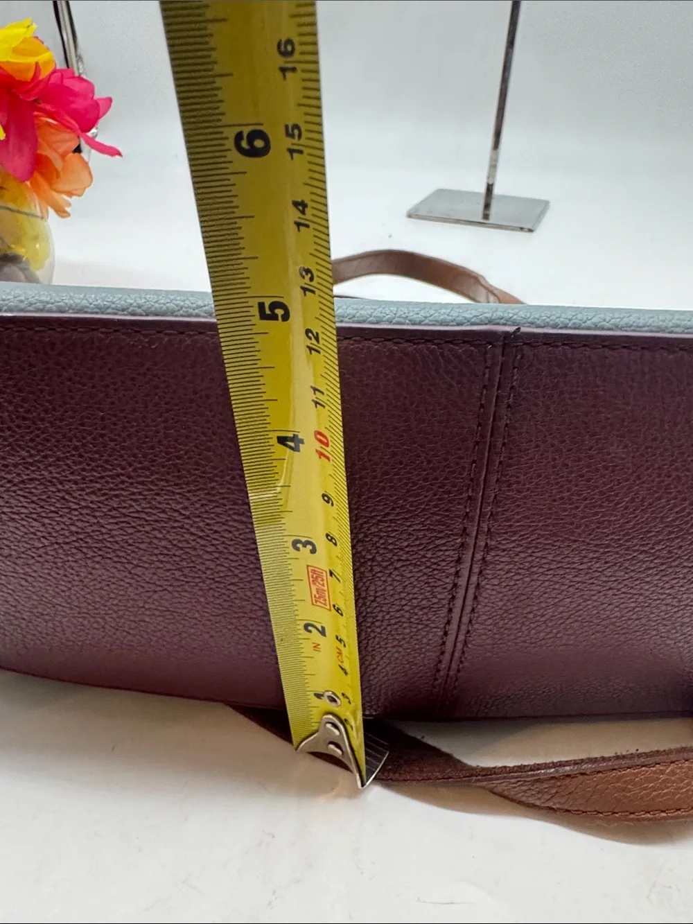 Fossil Leather Colorblock Satchel Bag in Burgundy, Navy & Gray